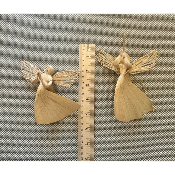 Vintage Corn Husk Angels Horn Christmas Ornaments Set of 2 - Picture 2 of 4